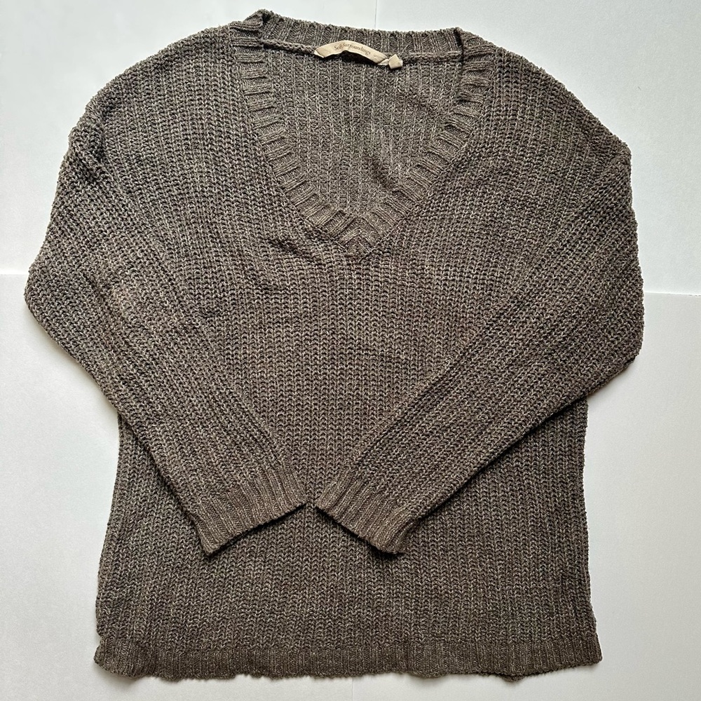 SOFT SURROUNDINGS BROWN KNIT V-NECK SWEATER SIZE S